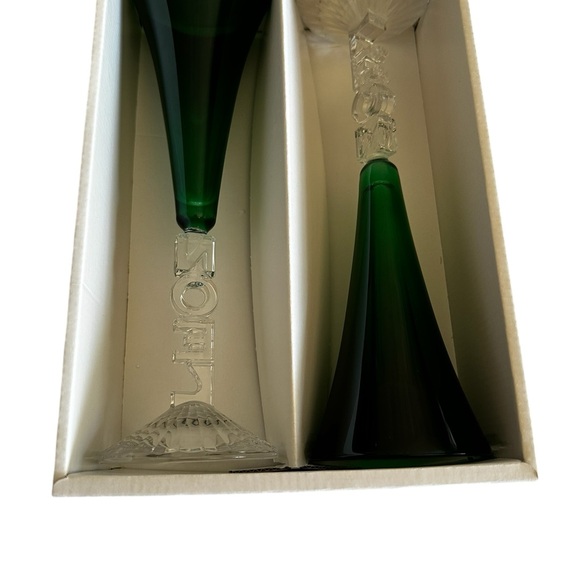CRISTAL D”ARQUES 2GREEN CHAMPAGNE FLUTES NOEL HOLIDAY CHRISTMAS - Picture 6 of 13